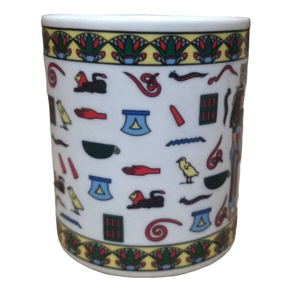 Egyptian-Themed Ceramic Mug With Hieroglyphic & Pharaoh Design White Vibrant Col - Picture 2 of 5